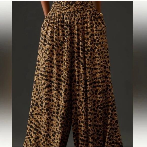 Athropologie High Rise Wide Leg Leopard Pant Pockets Size 14 - Picture 3 of 9